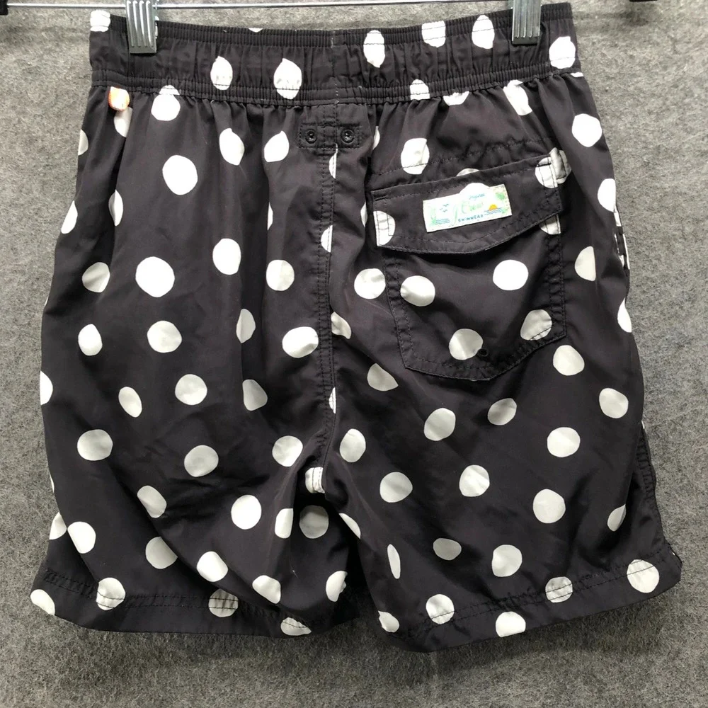 Crewcuts Boys Size 12 Swim Trunks Polka Dot‎ Black White Mesh Lined Vacation